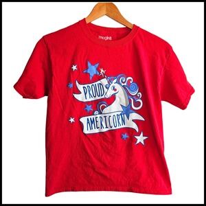 Imagine8 Proud Americorn Graphic Tee Patriotic USA Flag Stars Youth‎ L
